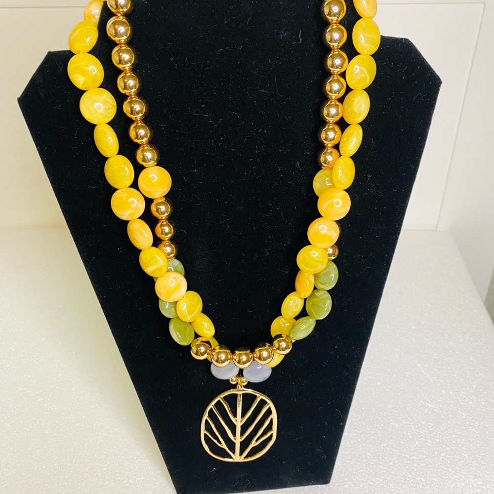 Yellow and Green Beaded Necklace